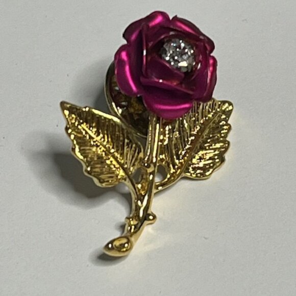 VTG "A Christmas Rose" Lapel Hat Pin Gold Tone w/Rhinestone Hope Love 1.25" - Picture 3 of 12